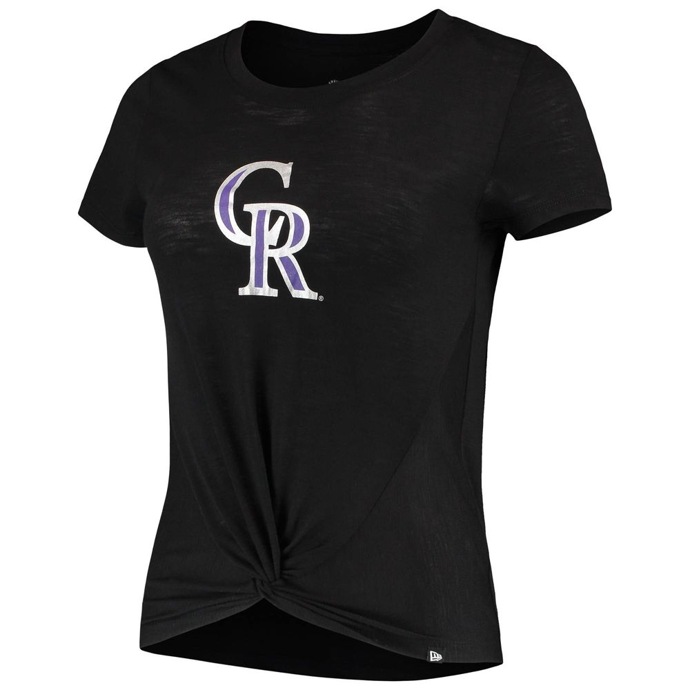 Women's New Era Black Colorado Rockies 2-Hit Front Twist Burnout T-Shirt