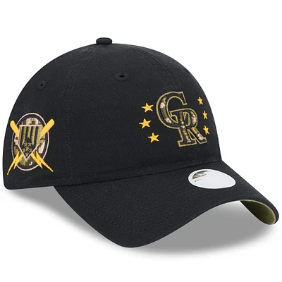 Casquette réglable New Era noire Colorado Rockies 2024 Armed Forces Day 9TWENTY pour femme