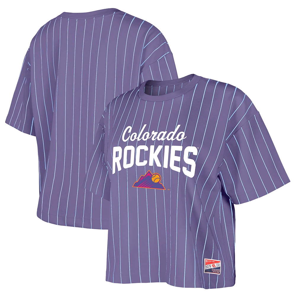 T-shirt violet à rayures fines City Connect 2025 des Rockies du Colorado pour femme de New Era