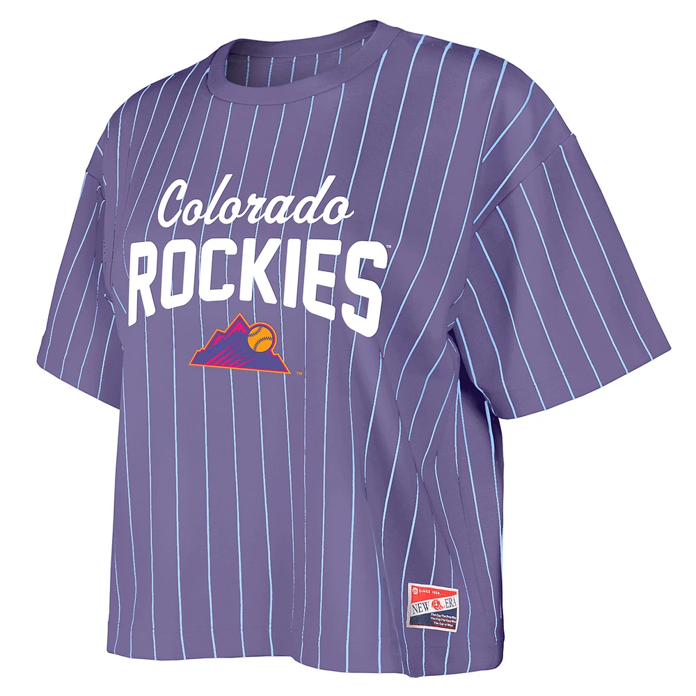 T-shirt violet à rayures fines City Connect 2025 des Rockies du Colorado pour femme de New Era