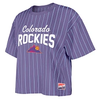 T-shirt violet à rayures fines City Connect 2025 des Rockies du Colorado pour femme de New Era