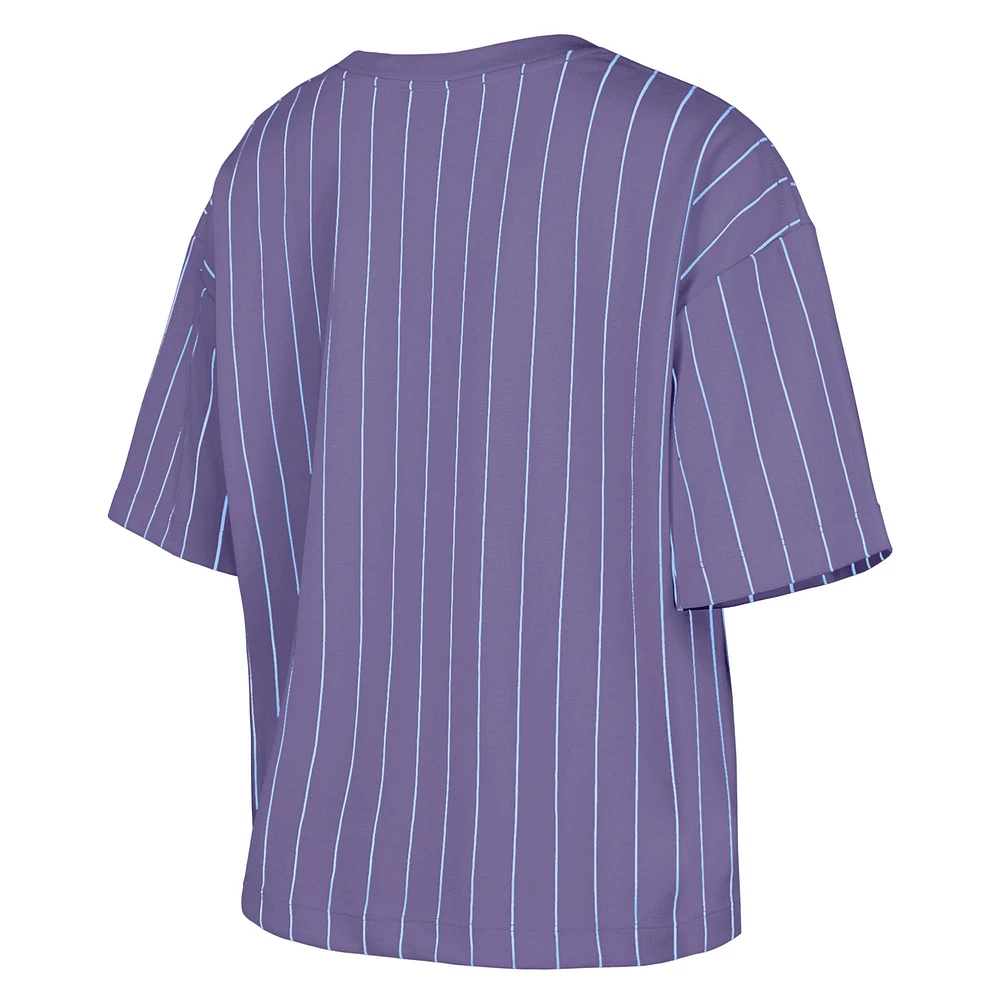 T-shirt violet à rayures fines City Connect 2025 des Rockies du Colorado pour femme de New Era