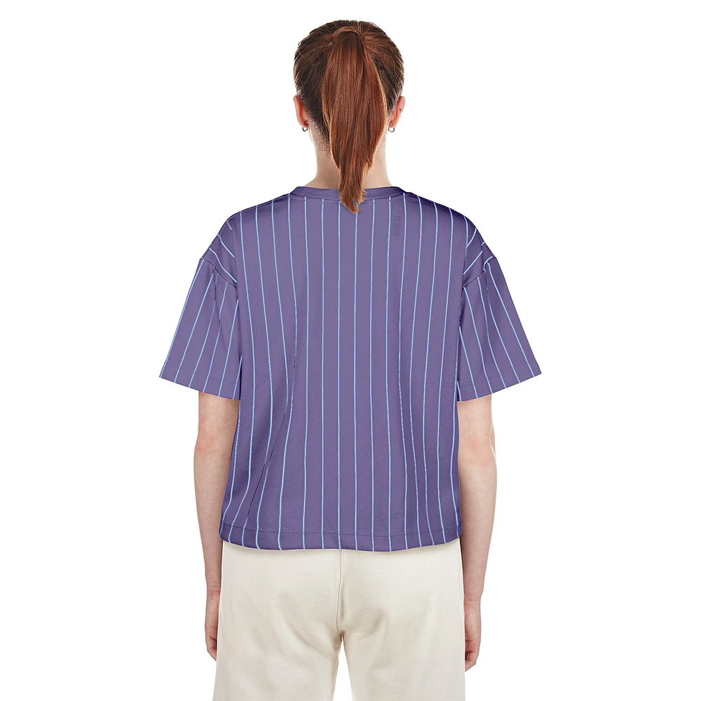 T-shirt violet à rayures fines City Connect 2025 des Rockies du Colorado pour femme de New Era