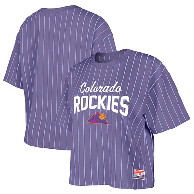 T-shirt violet à rayures fines City Connect 2025 des Rockies du Colorado pour femme de New Era