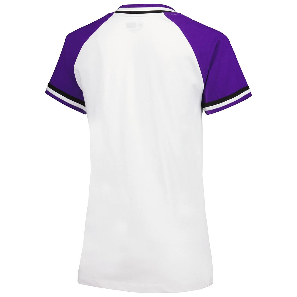 Women's New Era White Colorado Rockies Jersey Double Binding Raglan V-Neck T-Shirt