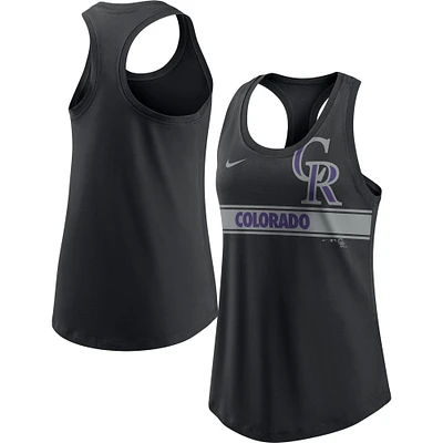 Women's Nike Black Colorado Rockies Cropped Logo Performance Racerback Tank Top