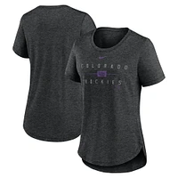 Women's Nike Heather Black Colorado Rockies Knockout Team Stack Tri-Blend T-Shirt