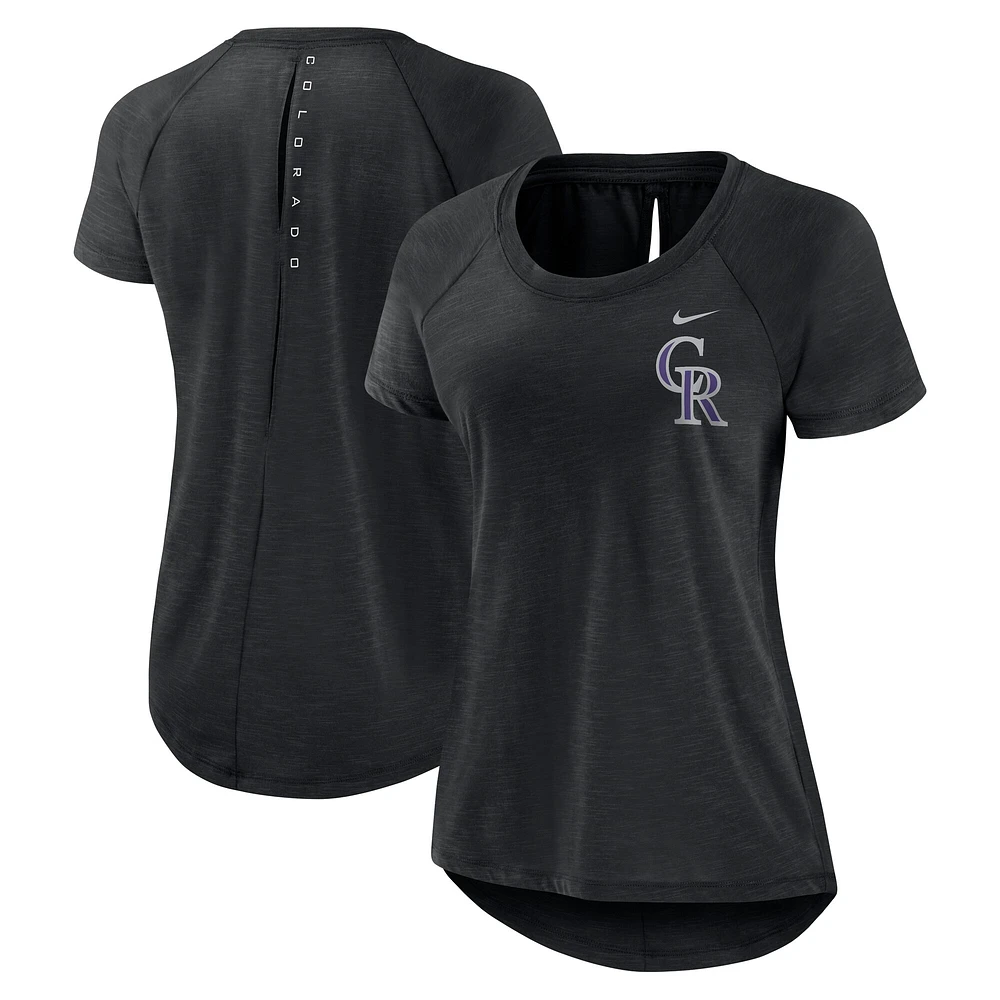 T-shirt tendance Nike Heather Black Colorado Rockies Summer Breeze Raglan pour femme
