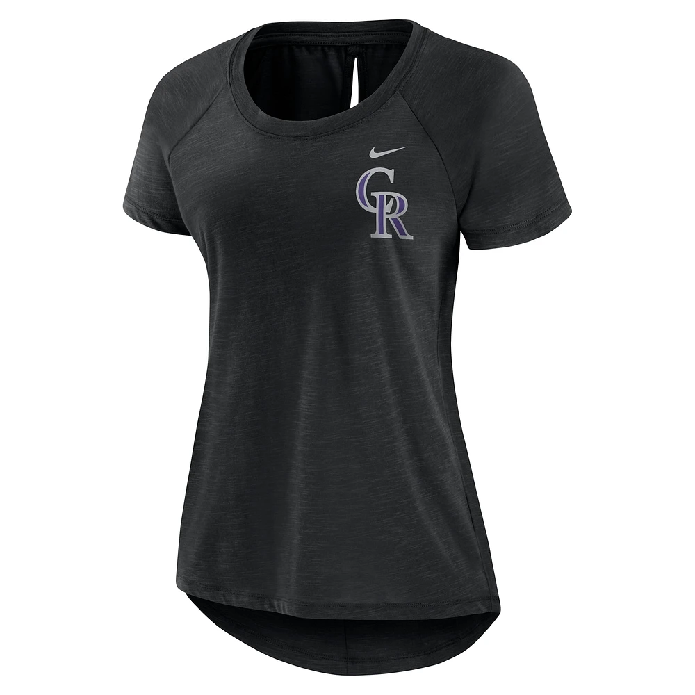 T-shirt tendance Nike Heather Black Colorado Rockies Summer Breeze Raglan pour femme