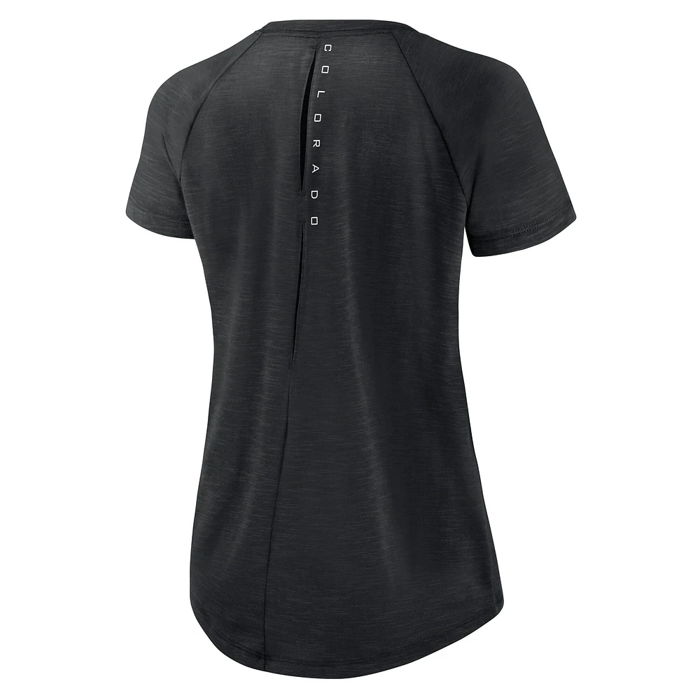 T-shirt tendance Nike Heather Black Colorado Rockies Summer Breeze Raglan pour femme