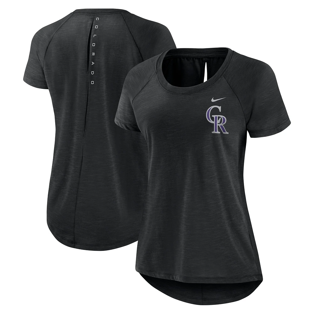 T-shirt tendance Nike Heather Black Colorado Rockies Summer Breeze Raglan pour femme