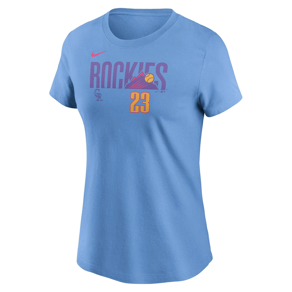 Women's Nike Kris Bryant Light Blue Colorado Rockies 2025 City Connect Fuse Name & Number T-Shirt
