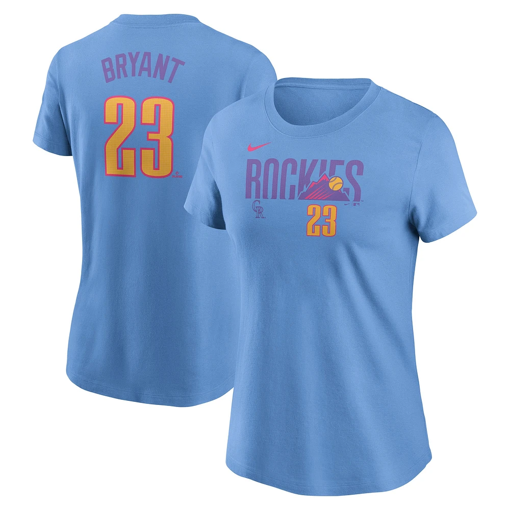 Women's Nike Kris Bryant Light Blue Colorado Rockies 2025 City Connect Fuse Name & Number T-Shirt