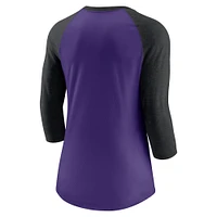 Women's Nike Purple/Black Colorado Rockies Next Up Tri-Blend Raglan 3/4-Sleeve T-Shirt