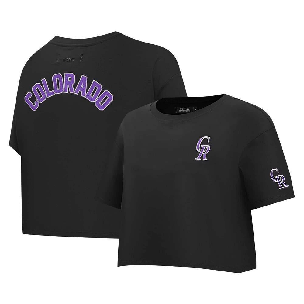 Women's Pro Standard Black Colorado Rockies Classic SJ Cropped Boxy T-Shirt