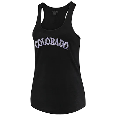 Women's Soft as a Grape Black Colorado Rockies Plus Swing for the Fences Racerback Tank Top