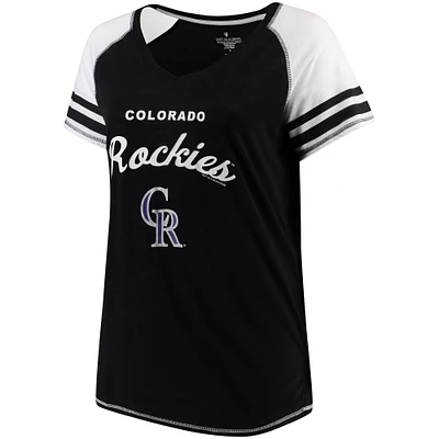 T-shirt à manches raglan couleurs contrastées pour femme Doux comme un raisin Noir Rockies du Colorado Grandes tailles
