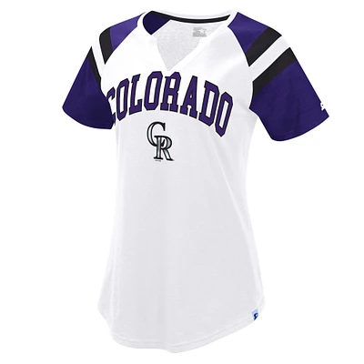 Women's Starter White/Purple Colorado Rockies Game On Notch Neck Raglan T-Shirt