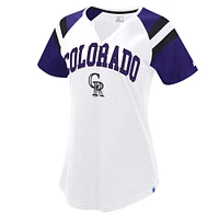 Women's Starter White/Purple Colorado Rockies Game On Notch Neck Raglan T-Shirt
