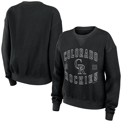 Women's WEAR by Erin Andrews Black Colorado Rockies Vintage Cord Pullover Sweatshirt