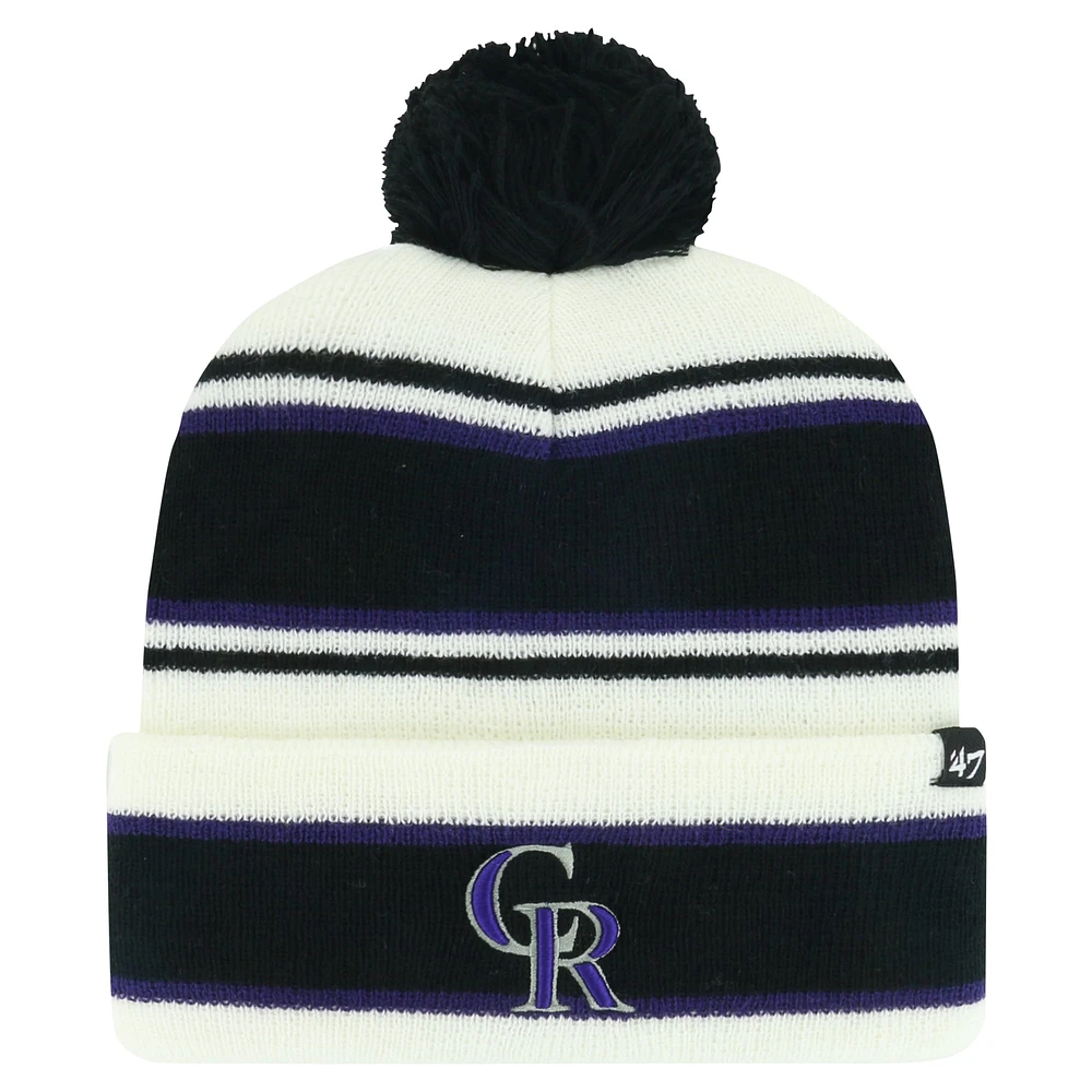 Bonnet en tricot à revers et pompon Colorado Rockies Stripling '47 pour jeunes, blanc/noir