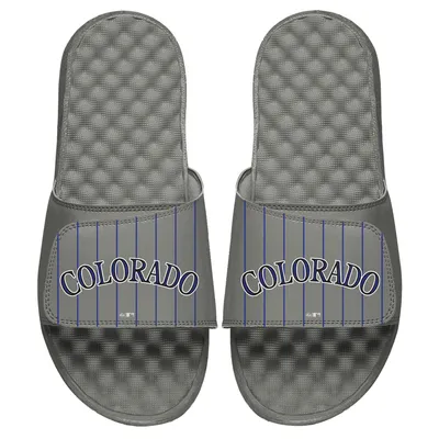 Colorado Rockies ISlide Youth Cooperstown Pinstripe Logo Slide Sandals - Gray