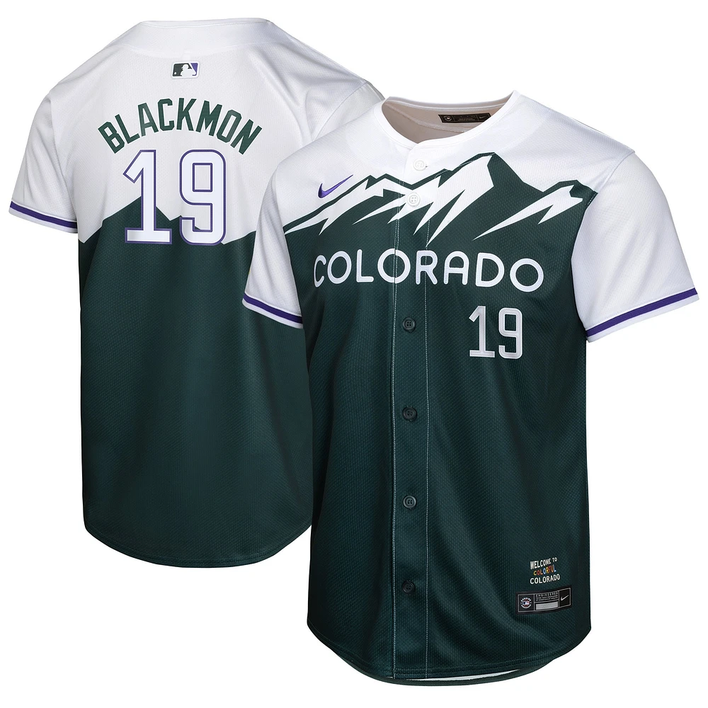 Maillot de joueur Nike Charlie Blackmon vert Colorado Rockies City Connect Limited pour jeune