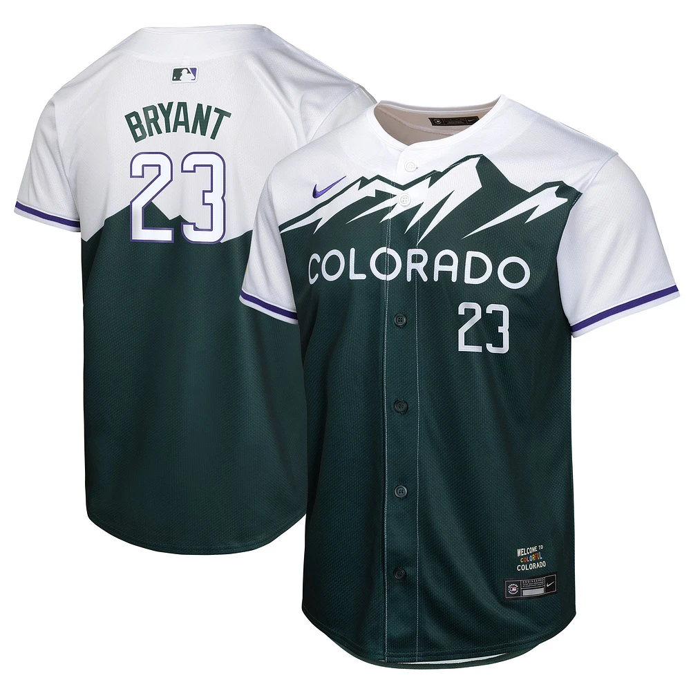 Maillot de joueur Nike Kris Bryant vert Colorado Rockies City Connect Limited pour jeune