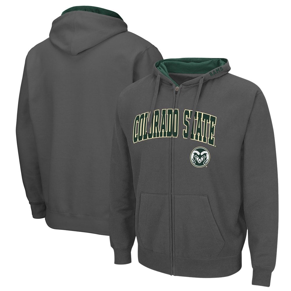 Men's Colosseum Charcoal Colorado State Rams Arch & Logo 3.0 Full-Zip Hoodie