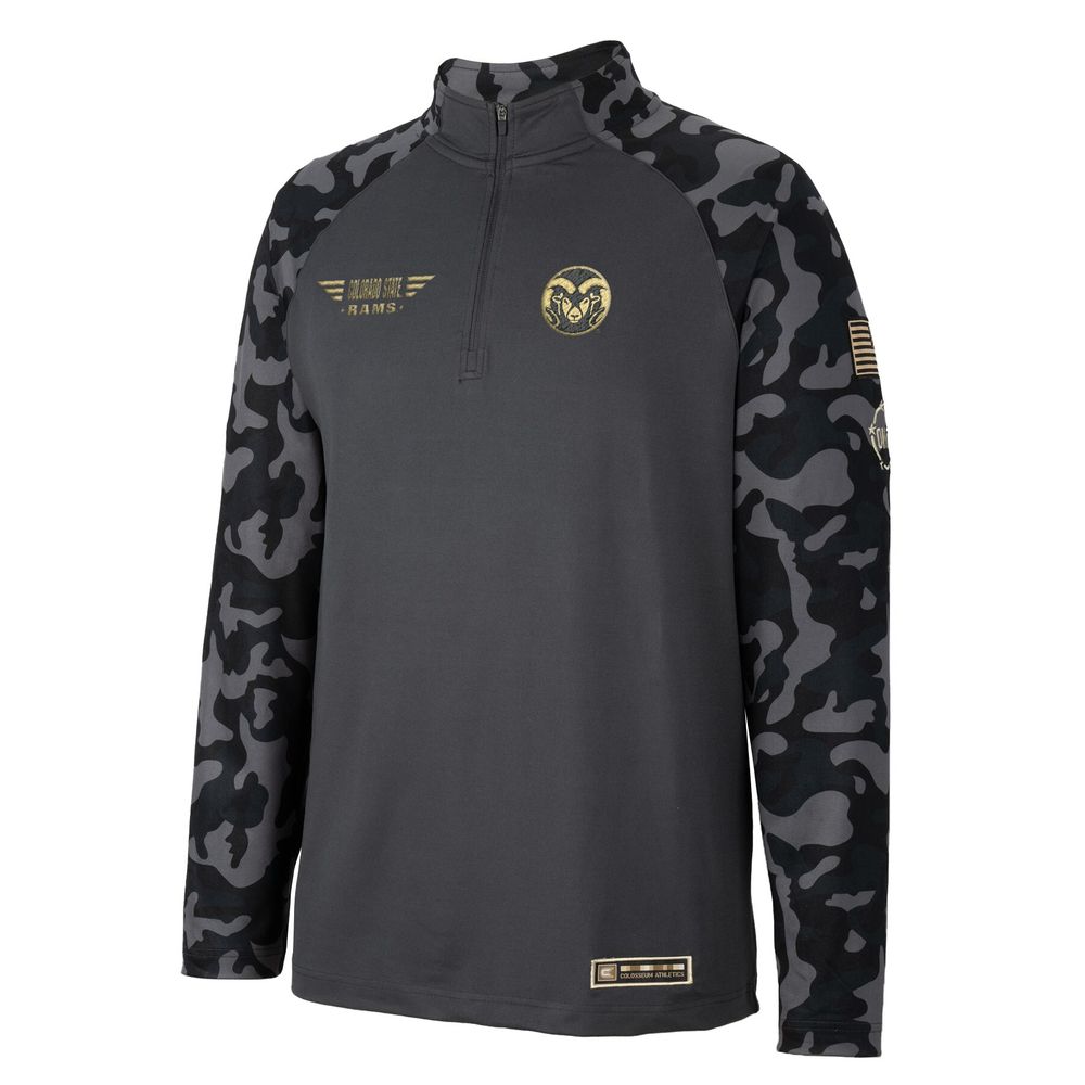 Men's Colosseum Charcoal Colorado State Rams OHT Military Appreciation Long Range Raglan Quarter-Zip Jacket