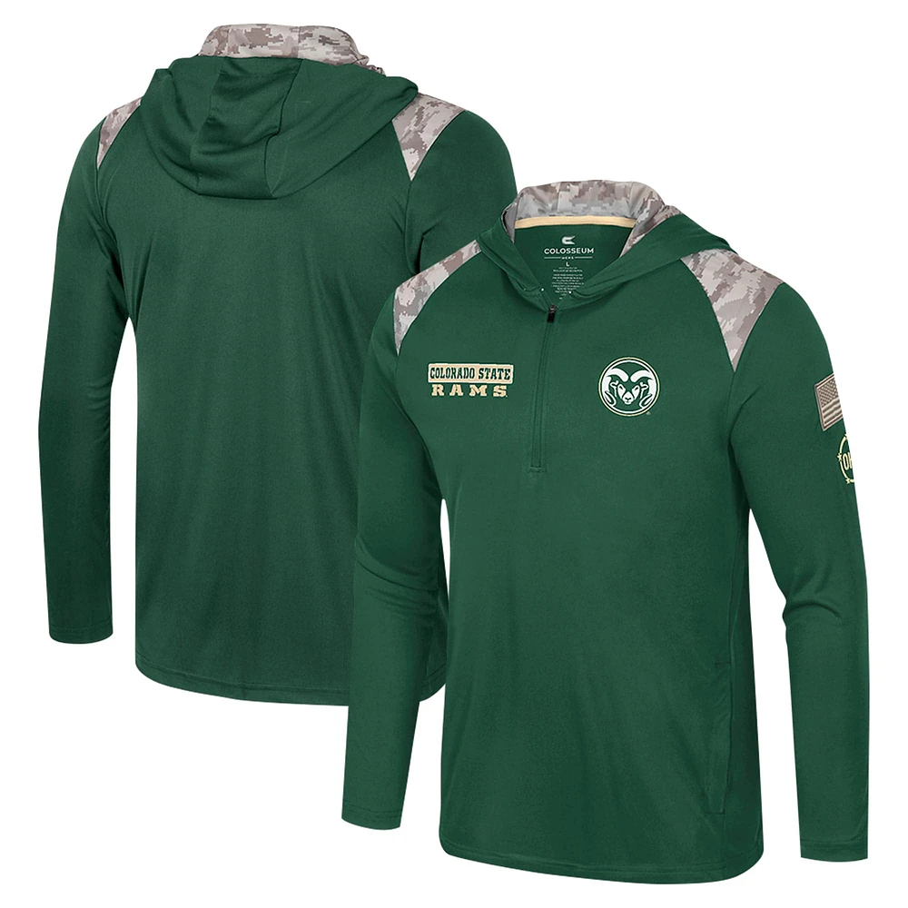 Men's Colosseum Green Colorado State Rams OHT Military Appreciation Quarter-Zip Hoodie Jacket