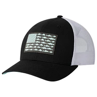 Columbia PFG Fish Flag Mesh Trucker Snapback Hat - Black/White