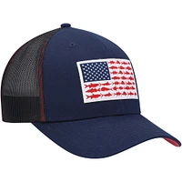 Men's Columbia Navy PFG Fish Flag Trucker Snapback Adjustable Hat