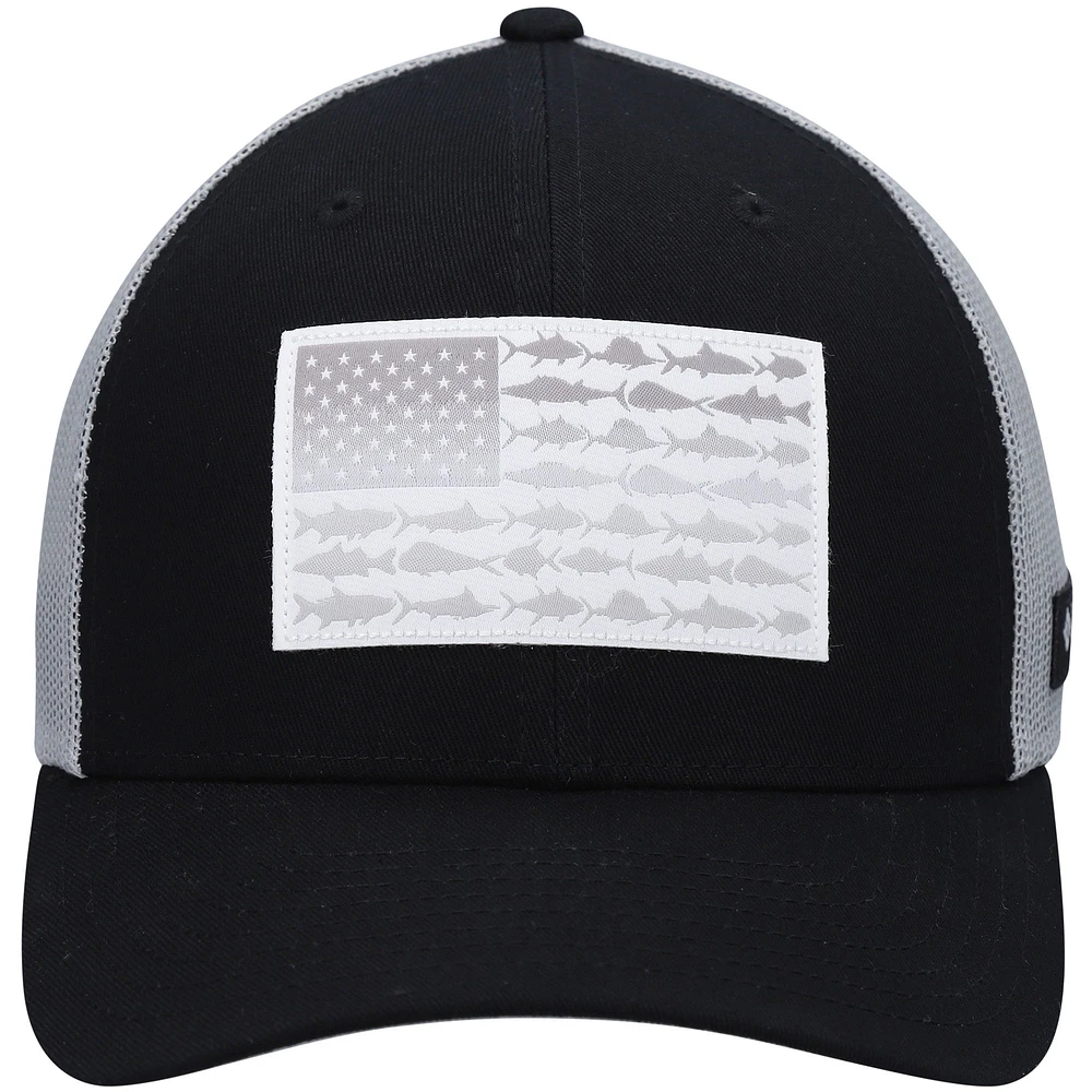 Casquette Snapback de camionneur en maille avec drapeau de poisson noir Columbia PFG pour hommes