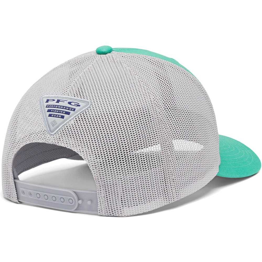 Men's Columbia PFG Green Fish Flag Mesh Trucker Snapback Hat