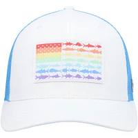 Men's Columbia PFG White/Light Blue Icon Fish Flag COOLMAX Mesh Trucker Snapback Hat