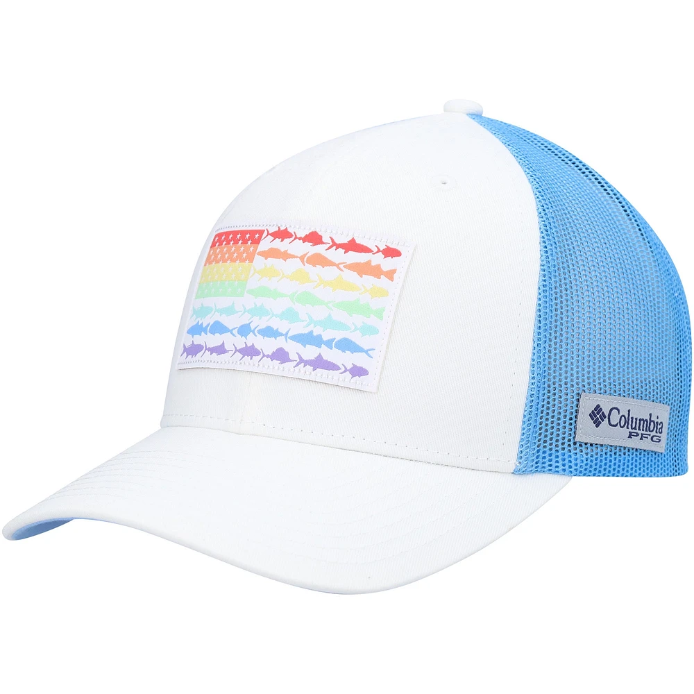 Casquette de camionneur en maille COOLMAX pour hommes, Columbia PFG, blanc/bleu clair, Icon Fish Flag