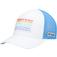 Men's Columbia PFG White/Light Blue Icon Fish Flag COOLMAX Mesh Trucker Snapback Hat