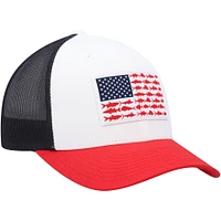 Casquette Snapback de camionneur en maille à motif drapeau de poisson blanc/rouge Columbia PFG pour hommes