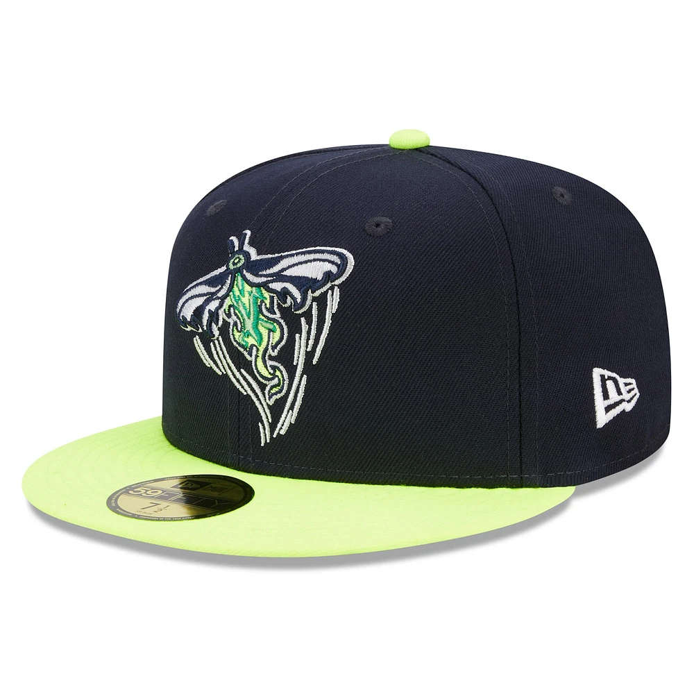 Men's New Era Navy/Neon Green Columbia Fireflies Marvel x Minor League 59FIFTY Fitted Hat