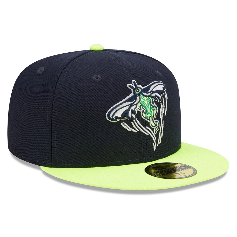 Men's New Era Navy/Neon Green Columbia Fireflies Marvel x Minor League 59FIFTY Fitted Hat