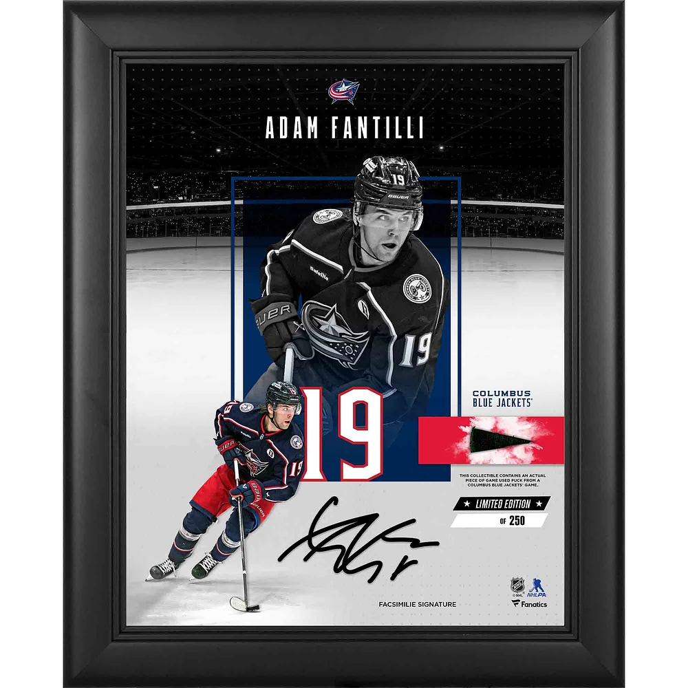 Adam Fantilli Columbus Blue Jackets Facsimile Signature Framed 11" x 14" Impact Collage with a Piece of Game-Used Puck - Limited Edition of 250