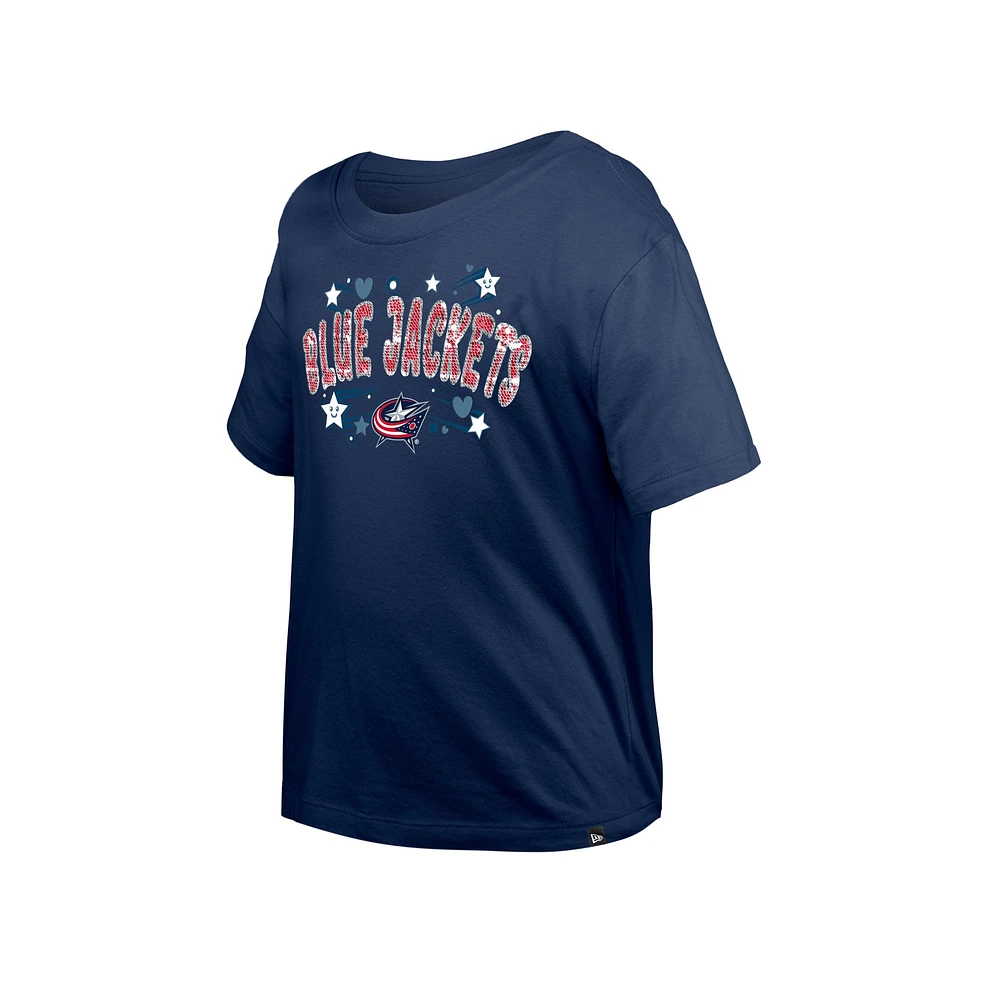 Girl's Youth New Era  Navy Columbus Blue Jackets Flip Sequin T-Shirt