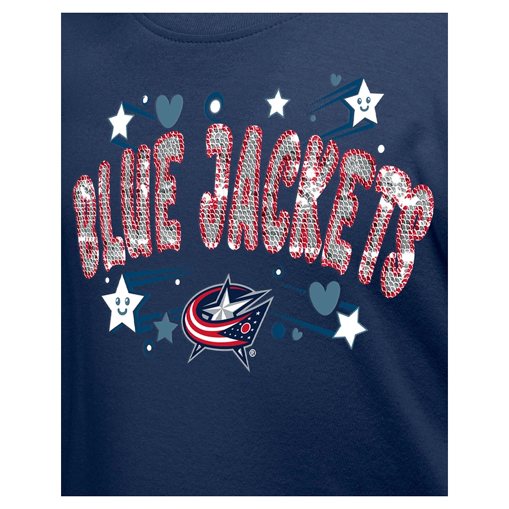 Girl's Youth New Era  Navy Columbus Blue Jackets Flip Sequin T-Shirt