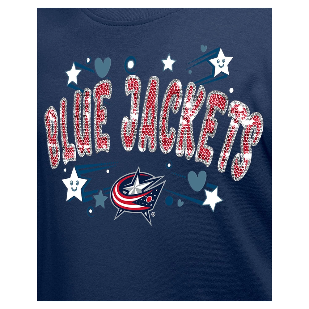 Girl's Youth New Era  Navy Columbus Blue Jackets Flip Sequin T-Shirt