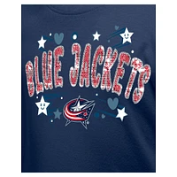 Girl's Youth New Era  Navy Columbus Blue Jackets Flip Sequin T-Shirt