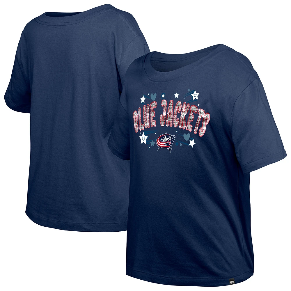 Girl's Youth New Era Navy Columbus Blue Jackets Flip Sequin T-Shirt