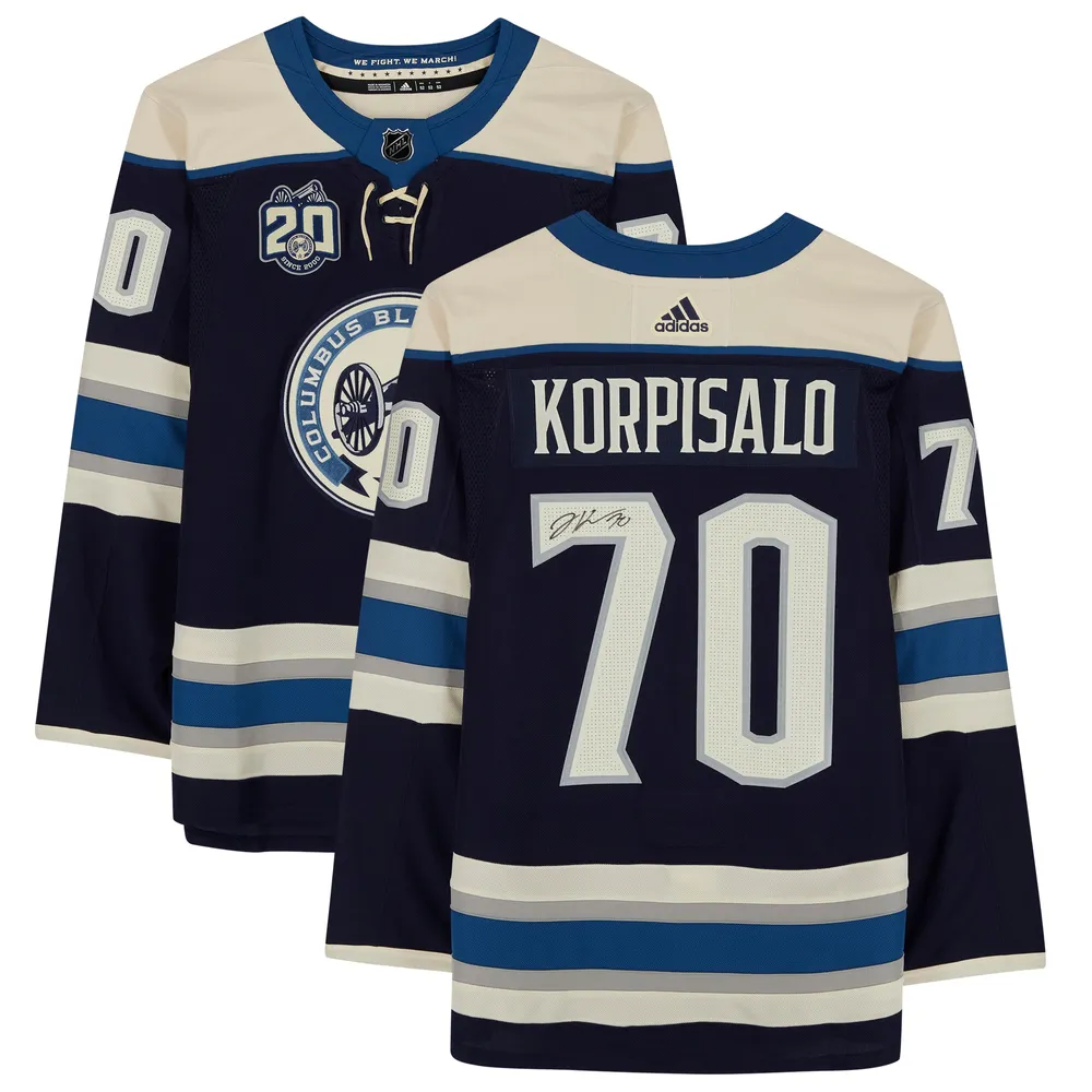 Joonas Korpisalo Columbus Blue Jackets Autographed adidas Navy Authentic  Jersey with 20th Anniversary Season Patch