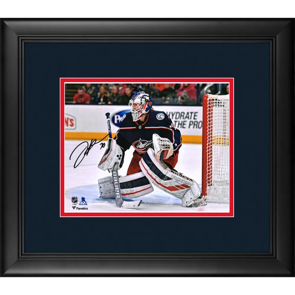 Joonas Korpisalo Columbus Blue Jackets Fanatics Authentic Framed Autographed 8" x 10" Blue Jersey In Net Photograph