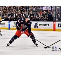 Kent Johnson Columbus Blue Jackets Unsigned Maneuvers the Puck Photograph